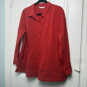 Isaac Mizrahi Live! Red Cotton Poplin Button Down Shirt Womens Size 16 Tiered